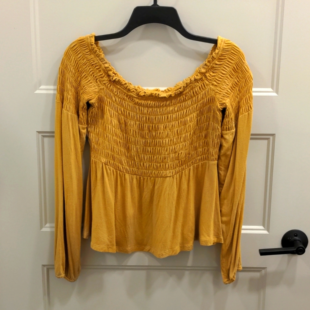 Yellow Long Sleeve Off the Shoulder Top